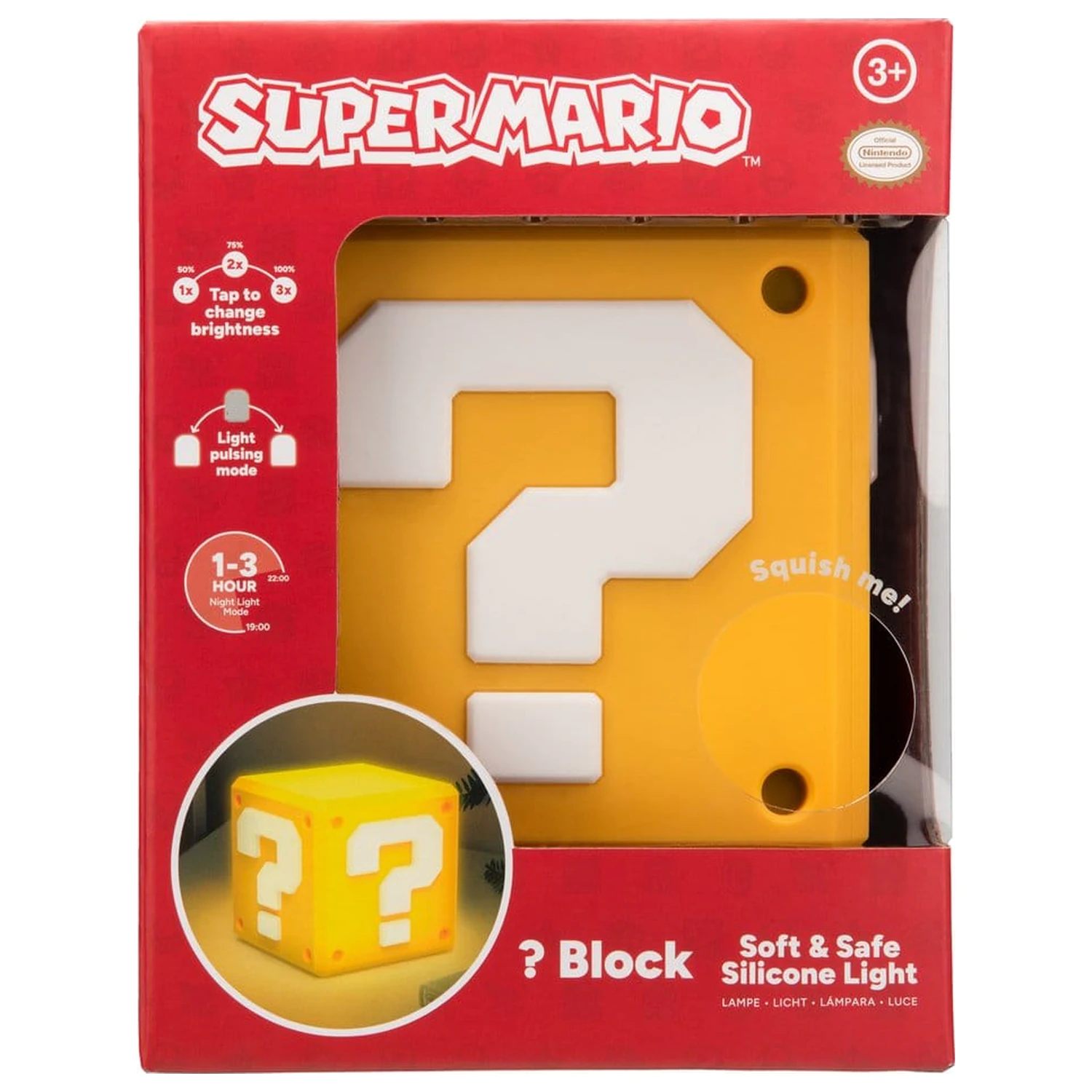 Super Mario SquishyGlo Silicon Light Question Block 13 cm fotografii produktu