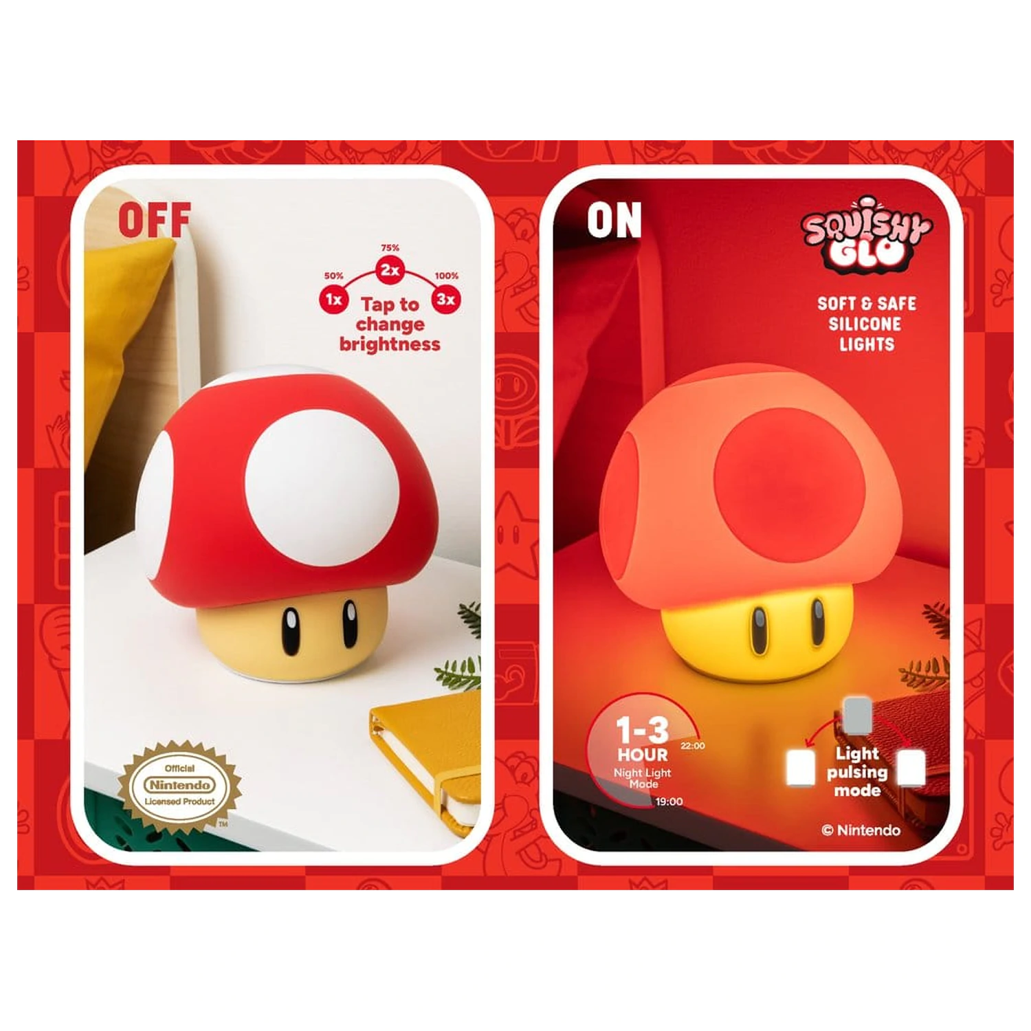 Super Mario SquishyGlo Silicon světlo Super Mushroom 15 cm fotografii produktu