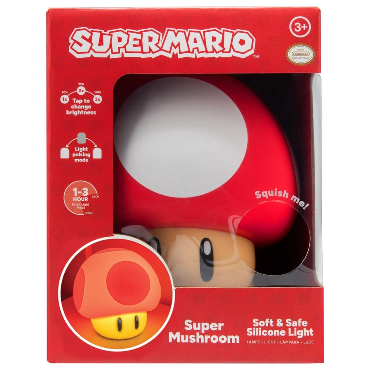 Super Mario SquishyGlo Silicon světlo Super Mushroom 15 cm fotografii produktu