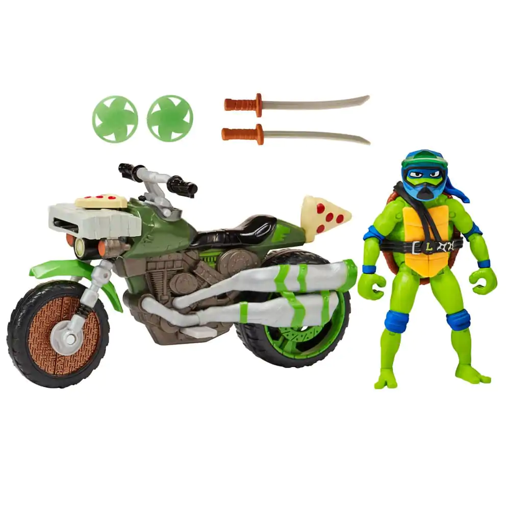 Teenage Mutant Ninja Turtles: Mutant Mayhem Drive N Kick akční figurka Leonardo a motocykl 11 cm fotografii produktu