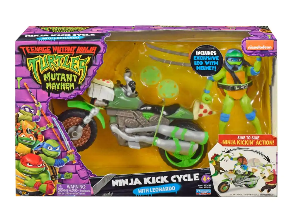 Teenage Mutant Ninja Turtles: Mutant Mayhem Drive N Kick akční figurka Leonardo a motocykl 11 cm fotografii produktu