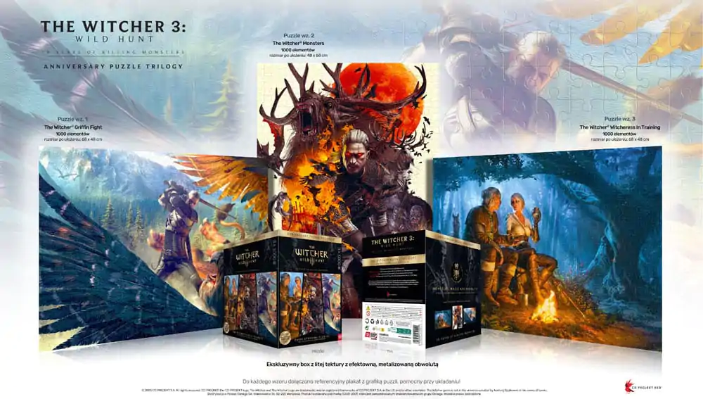 The Witcher 3 Puzzle Triology Wild Hunt 10 Years of Killing Monsters (3 x 1000 kusů) fotografii produktu