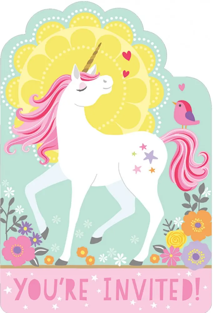 Unicorn Party Invitations 8 ks fotografii produktu