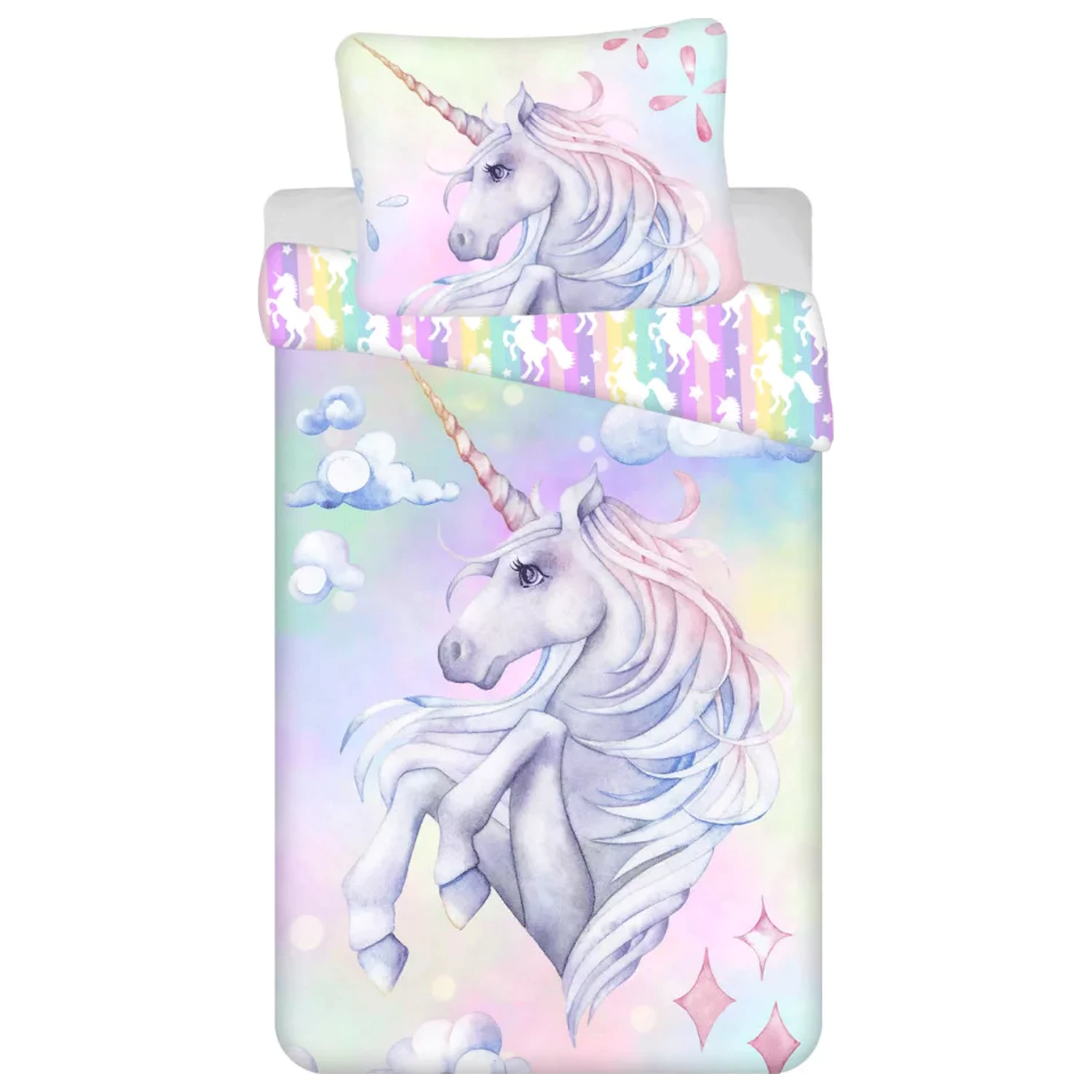 Unicorn Pastel Rainbow povlak na přikrývku fotografii produktu