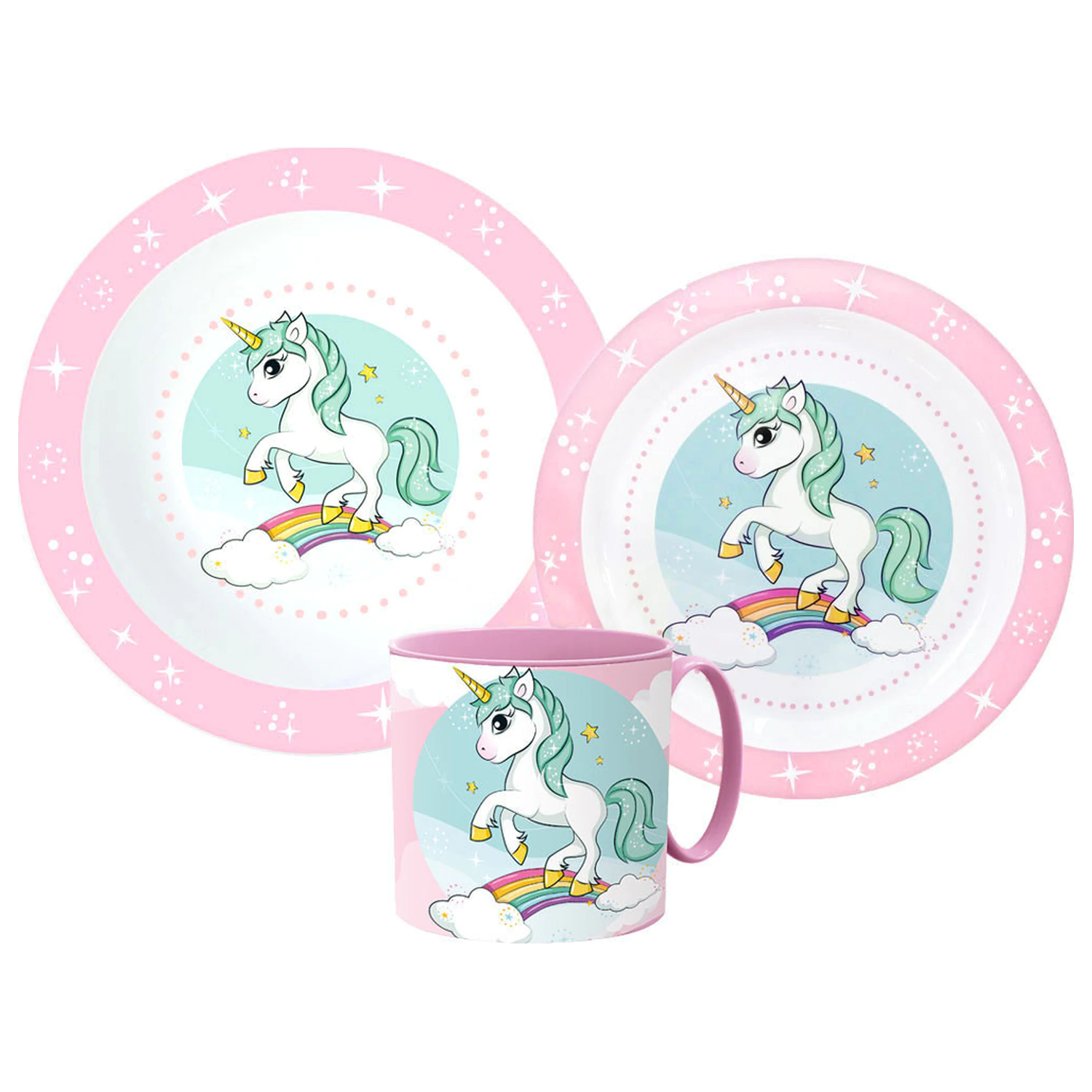 Unicorn Range jídelní sada, mikroplastová sada s hrnkem fotografii produktu