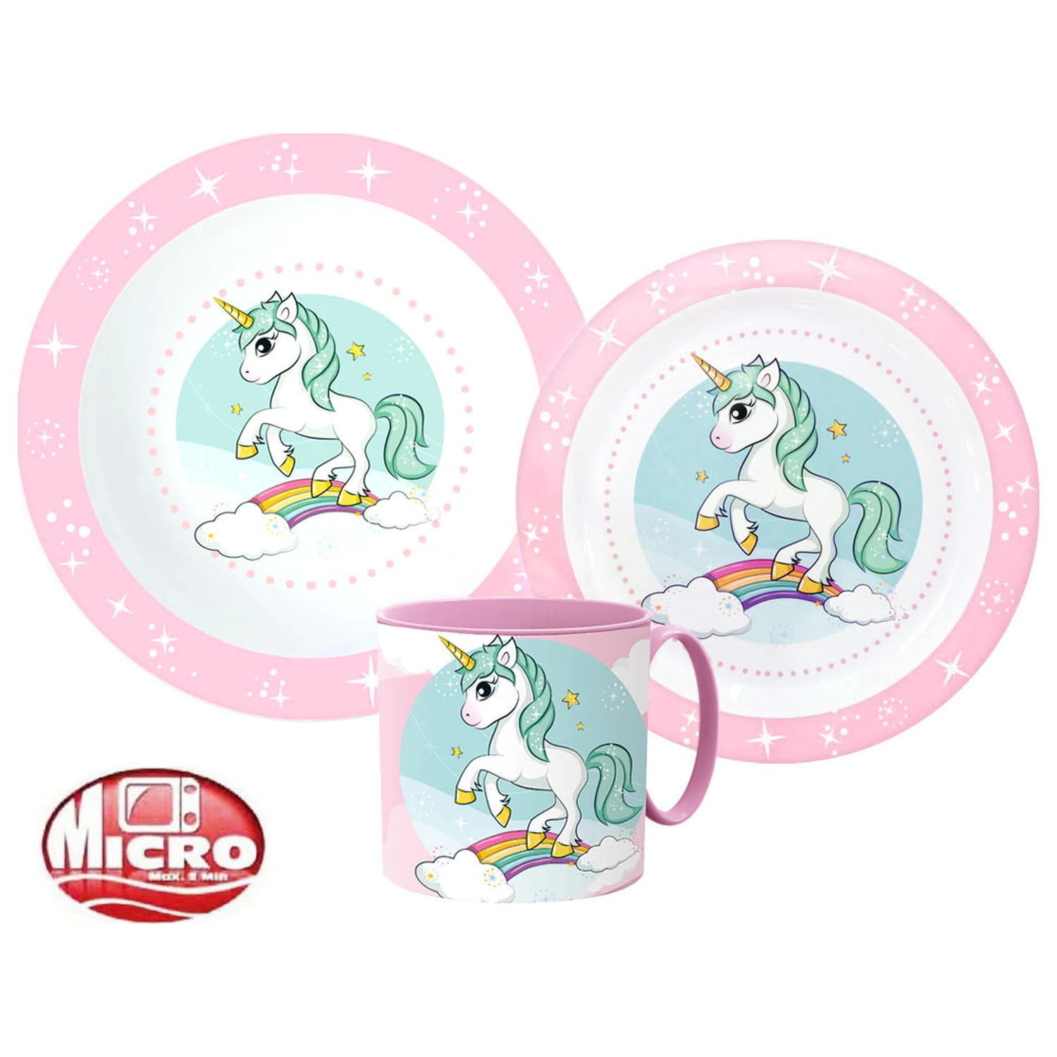 Unicorn Range jídelní sada, mikroplastová sada s hrnkem fotografii produktu