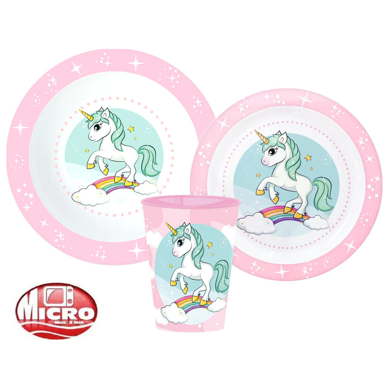 Unicorn Range jídelní sada, mikro plastová sada, se sklenicí 260 ml fotografii produktu