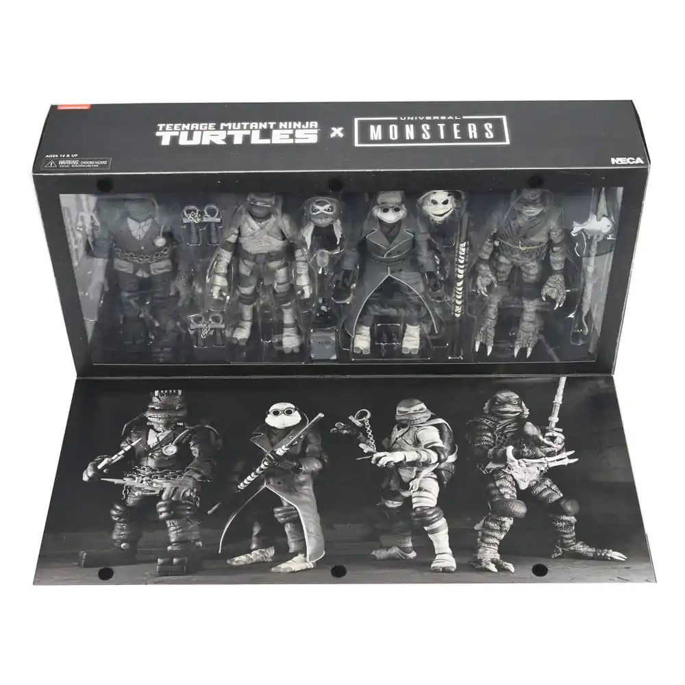 Universal Monsters x Teenage Mutant Ninja Turtles Akční figurky 4-Pack Želvy Černobílé 18 cm fotografii produktu