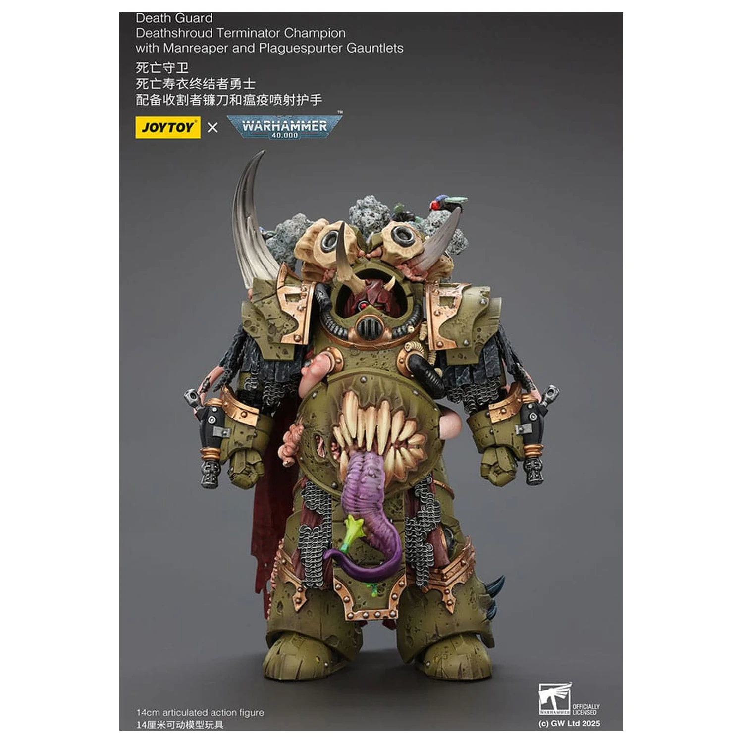 Warhammer 40k Akční figurka 1/18 Death Guard Deathshroud Terminator Champion s Manreaper a Plaguespurter Gauntlets 14 cm fotografii produktu