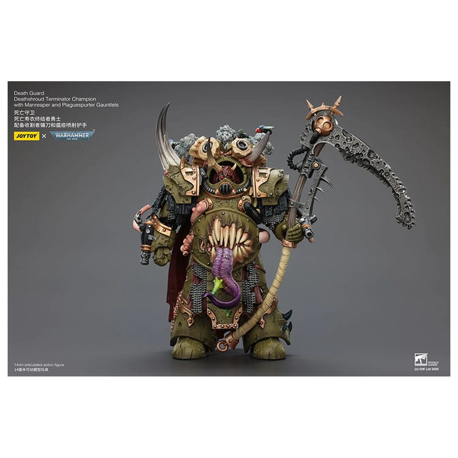 Warhammer 40k Akční figurka 1/18 Death Guard Deathshroud Terminator Champion s Manreaper a Plaguespurter Gauntlets 14 cm fotografii produktu