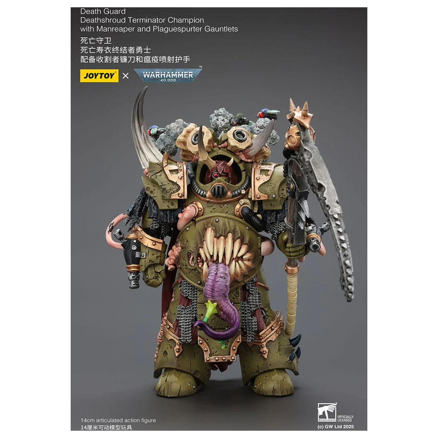 Warhammer 40k Akční figurka 1/18 Death Guard Deathshroud Terminator Champion s Manreaper a Plaguespurter Gauntlets 14 cm fotografii produktu