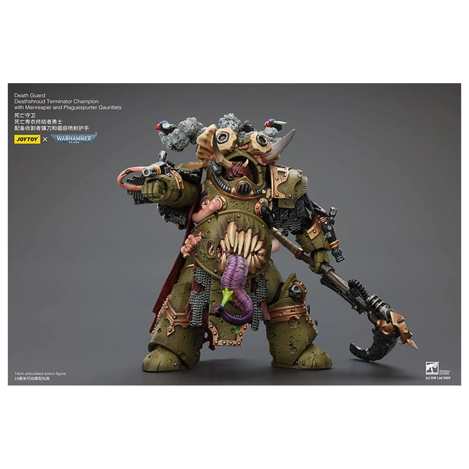 Warhammer 40k Akční figurka 1/18 Death Guard Deathshroud Terminator Champion s Manreaper a Plaguespurter Gauntlets 14 cm fotografii produktu