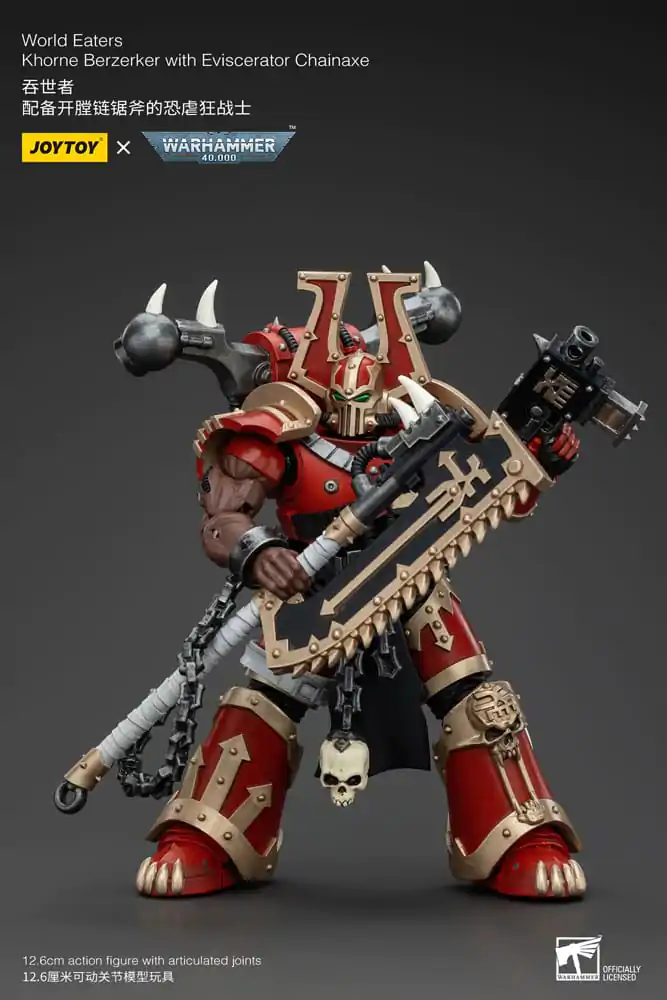 Warhammer 40k akční figurka 1/18 World Eaters Khorne Berzerker s Eviscerator Chainaxe 13 cm fotografii produktu