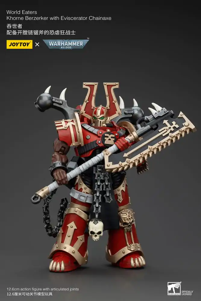 Warhammer 40k akční figurka 1/18 World Eaters Khorne Berzerker s Eviscerator Chainaxe 13 cm fotografii produktu