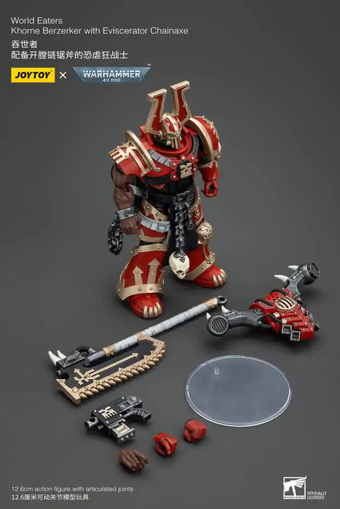 Warhammer 40k akční figurka 1/18 World Eaters Khorne Berzerker s Eviscerator Chainaxe 13 cm fotografii produktu