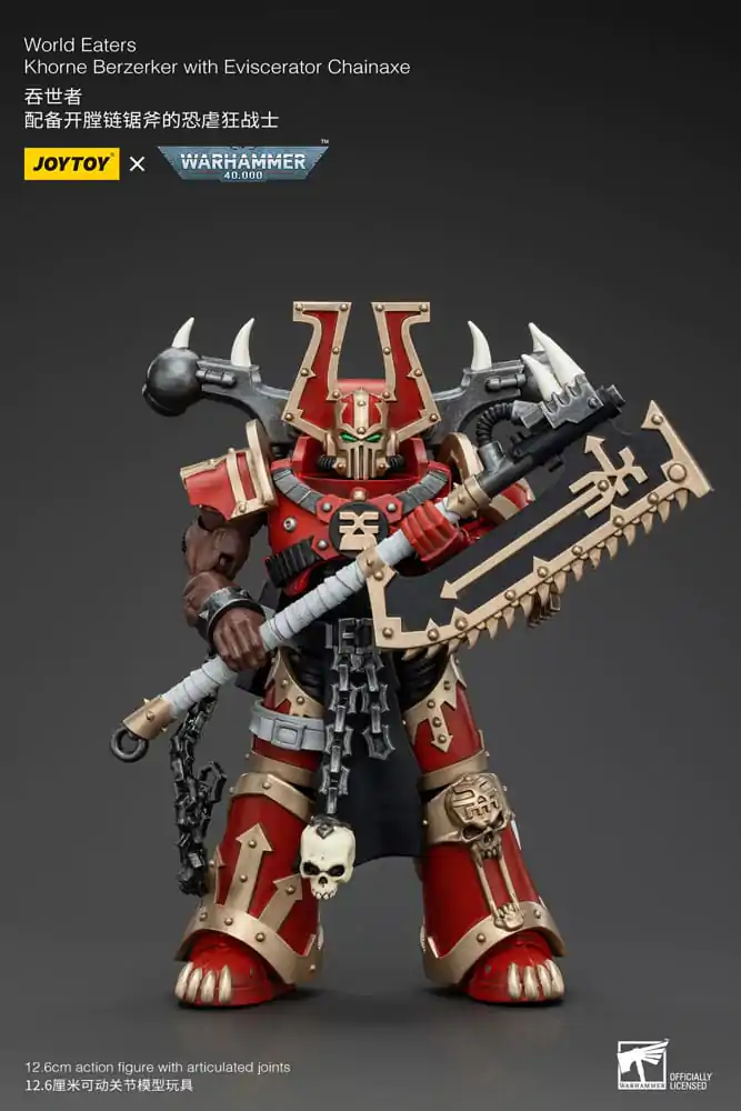 Warhammer 40k akční figurka 1/18 World Eaters Khorne Berzerker s Eviscerator Chainaxe 13 cm fotografii produktu