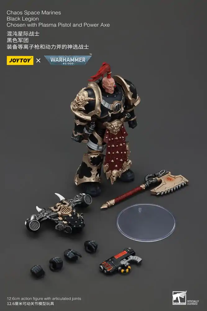 Akční figurka Warhammer 40k Chaos Space Marines Black Legion Chosen s plazmovou pistolí a silovou sekerou 20 cm fotografii produktu