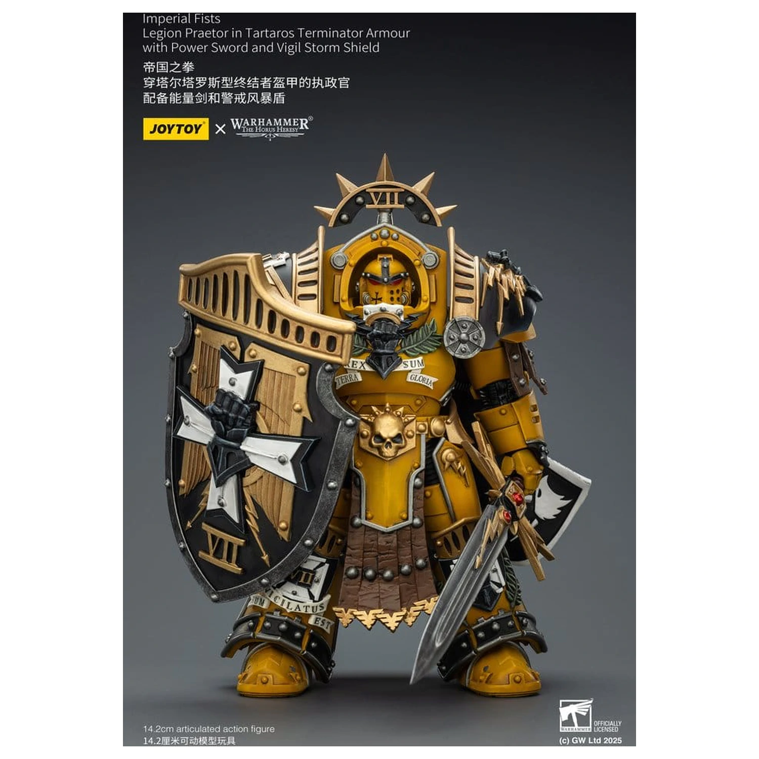 Warhammer Imperial Fists Action Figure Legion Praetor v Tartaros Terminator Armour s Power Sword a Vigil Storm Shield 14 cm fotografii produktu
