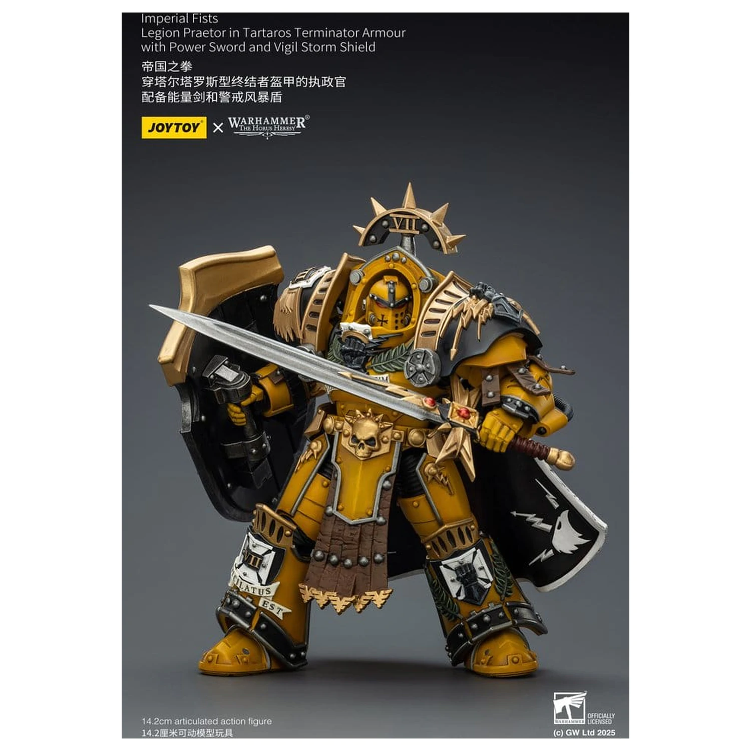 Warhammer Imperial Fists Action Figure Legion Praetor v Tartaros Terminator Armour s Power Sword a Vigil Storm Shield 14 cm fotografii produktu