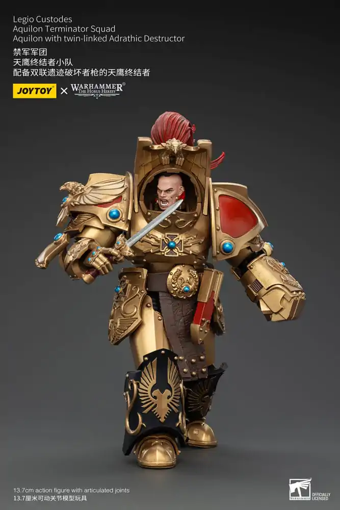 Warhammer The Horus Heresy akční figurka 1/18 Legio Custodes Aquilon Terminator Squad Aquilon s dvojitým Adrathic Destructorem 14 cm fotografii produktu