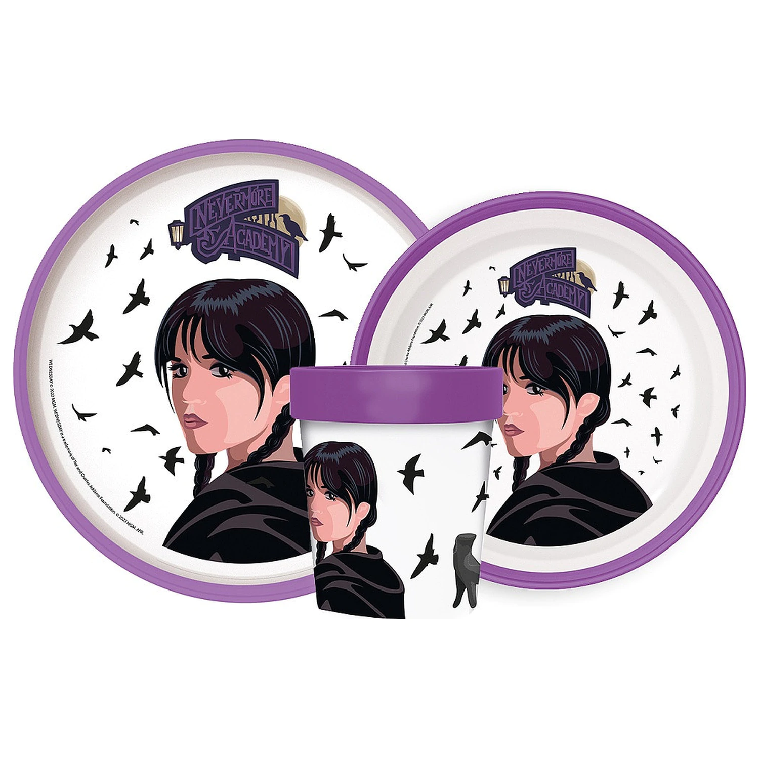 Wednesday Nevermore Academy protiskluzový jídelní set, Micro Plastic set fotografii produktu