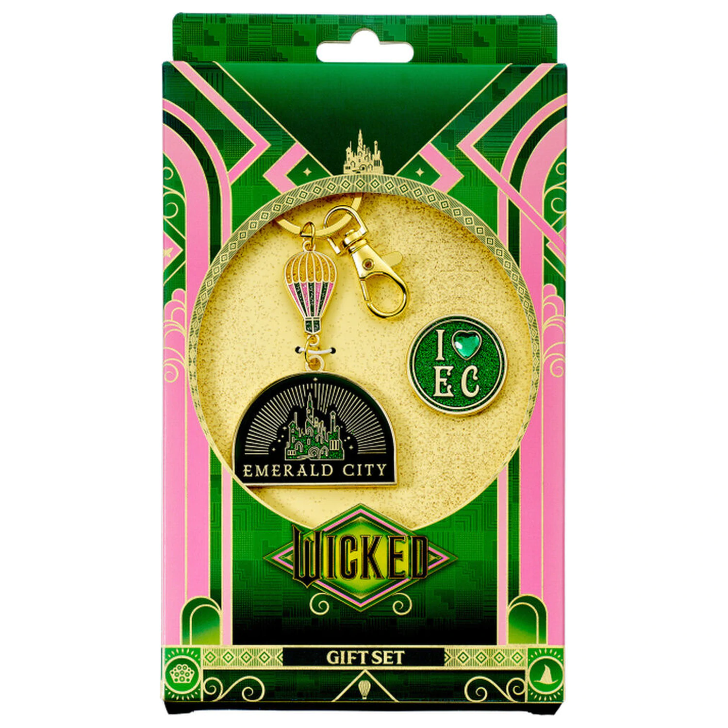 Wicked Emerald City Horkovzdušný balón klíčenka & odznáček jako dárková sada fotografii produktu