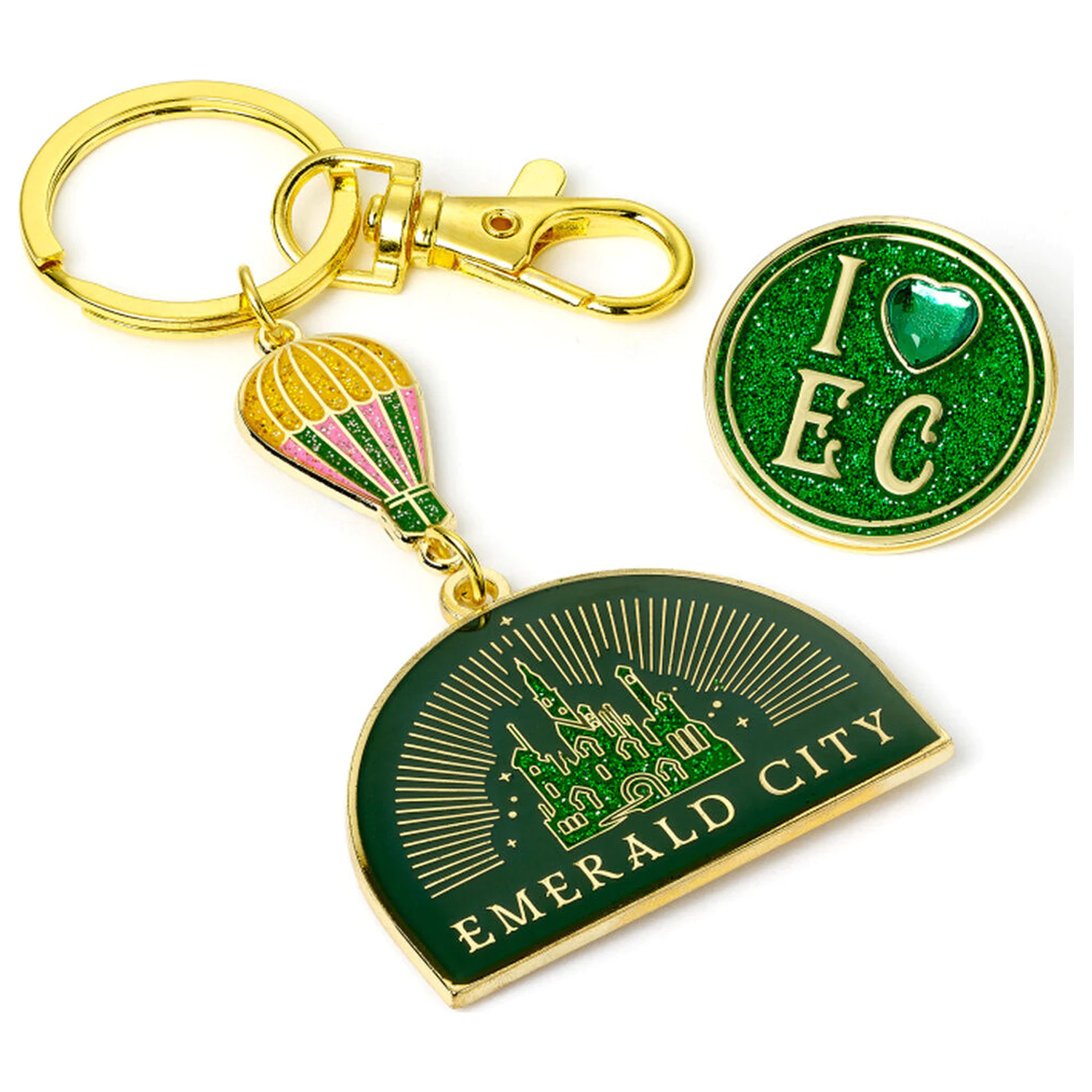 Wicked Emerald City Horkovzdušný balón klíčenka & odznáček jako dárková sada fotografii produktu
