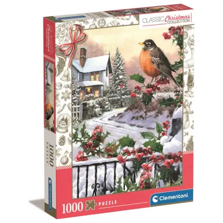 Christmas Collection Robin And Holly Bushes puzzle 1000ks fotografii produktu