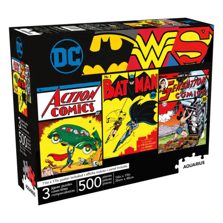 DC Comics Jigsaw Puzzle Batman, Superman, Wonder Woman trojbalení (500 dílků) fotografii produktu