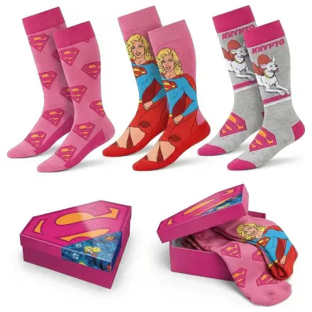 DC Comics Superman Supergirl dospělý set 3 ponožek fotografii produktu