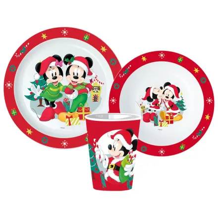 Disney Minnie a Mickey Vánoční jídelní set, Mikro plastový set, s 260 ml sklenicí fotografii produktu
