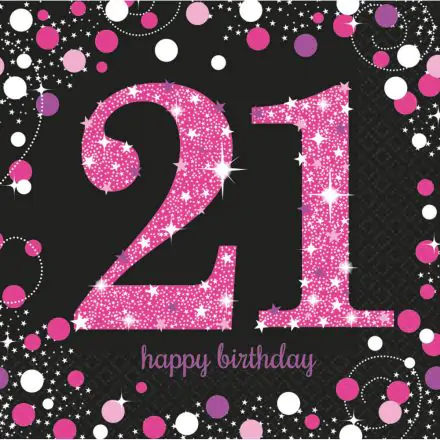 Happy Birthday 21 Růžové ubrousky 16 ks 33*33 cm fotografii produktu