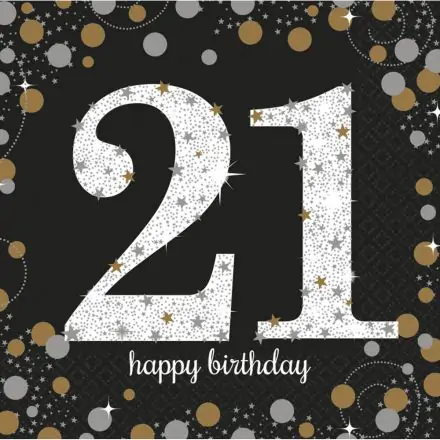 Happy Birthday Gold 21 Ubrousky 16 ks 33*33 cm fotografii produktu