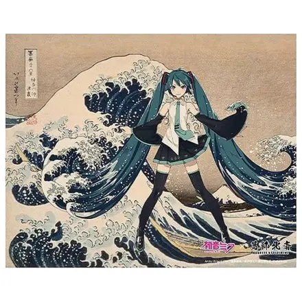 Hatsune Miku x Katsushika Hokusai iXima Plátno umělecké dílo The Great Wave off Kanagawa/Fine Wind, Clear Morning 27 x 22 cm fotografii produktu