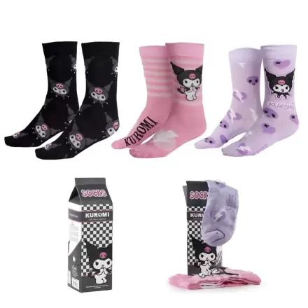 Hello Kitty Kuromi balení 3 páry ponožek pro dospělé fotografii produktu