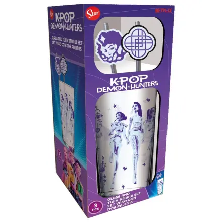 KPop Demon Hunters skleněný pohár se brčky 485 ml fotografii produktu