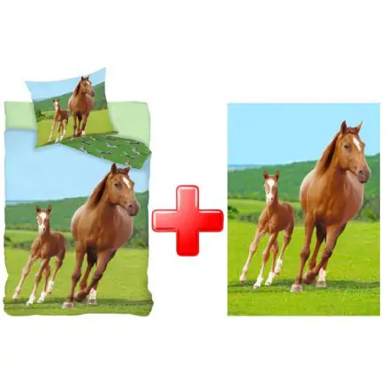 Sada povlaku na přikrývku a fleecové deky s jezdeckým motivem fotografii produktu
