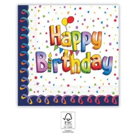 Vícebarevné Ubrousky Happy Birthday 20 kusů 33x33 cm FSC fotografii produktu