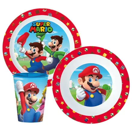 Super Mario Mushroom Kingdom jídelní souprava, micro plastic set, s 260 ml sklenicí fotografii produktu